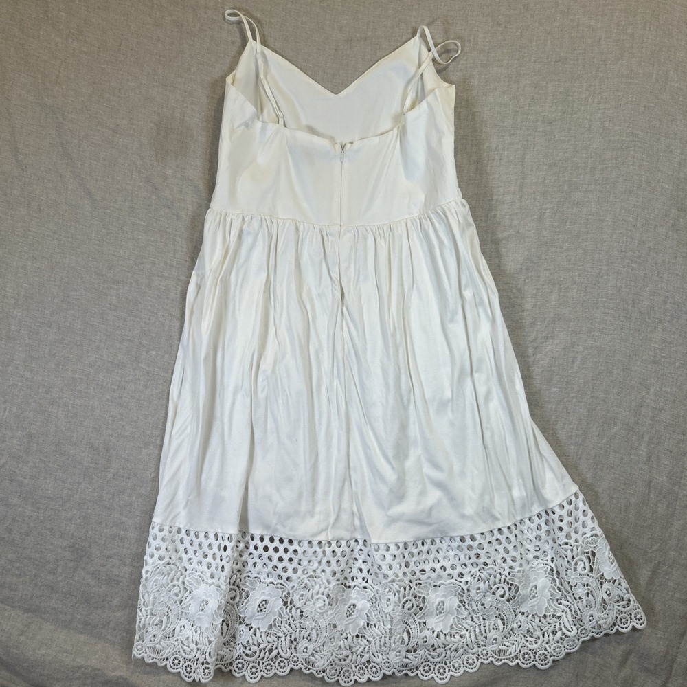 French Connection Women White Midi Dress Lace Hem Spaghetti Strap Pockets 12 - Picture 8 of 14
